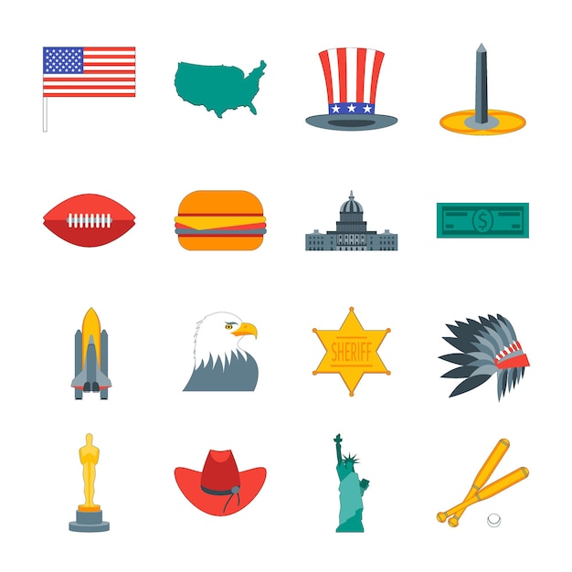 Premium Vector | Cartoon symbol of america color icons set flat style ...