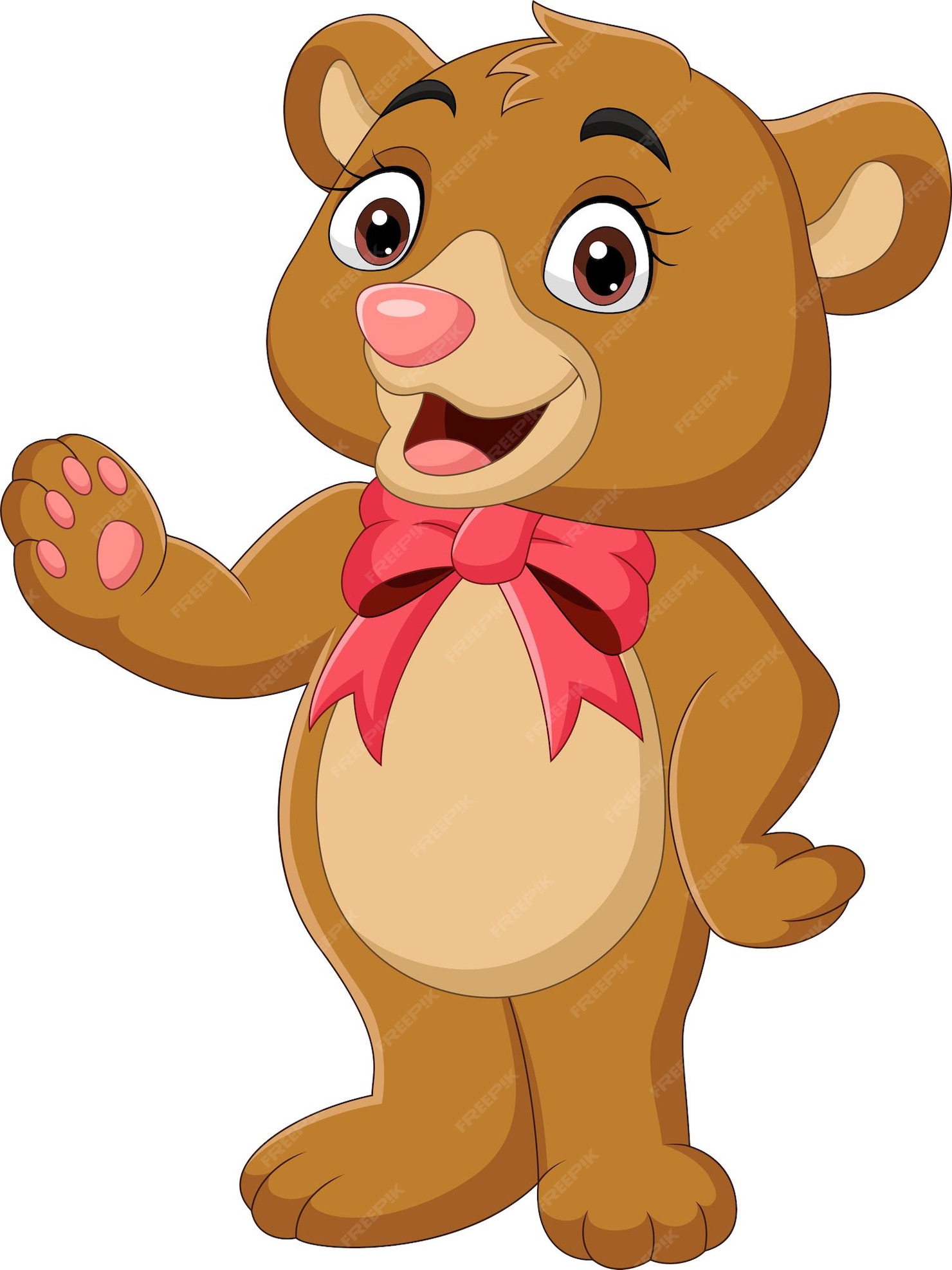 Premium Vector | Cartoon teddy bear with red bow