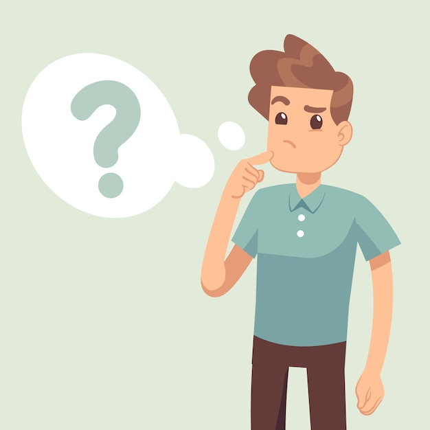 Premium Vector | Cartoon thinking man with question mark in think bubble