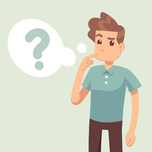 Premium Vector | Cartoon thinking man with question mark ...