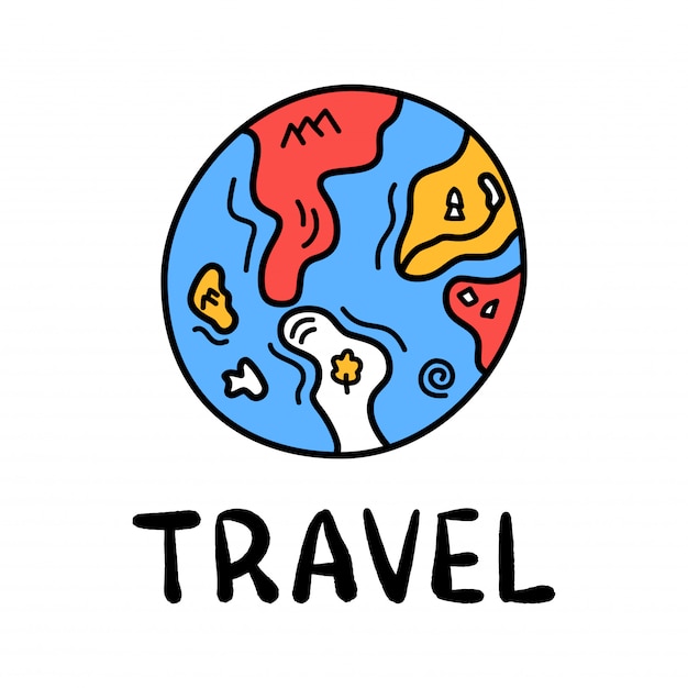 Cartoon Travel Earth Or Planet Doodle Lettering For Decoration