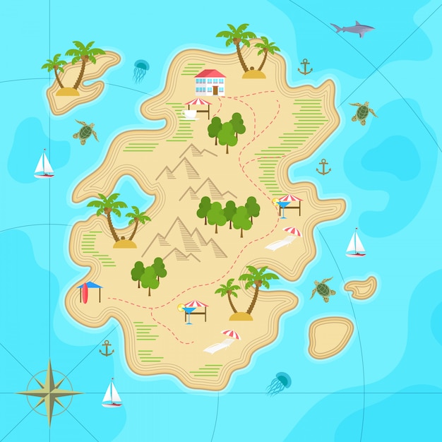 Cartoon tropical island in ocean | Premium Vector