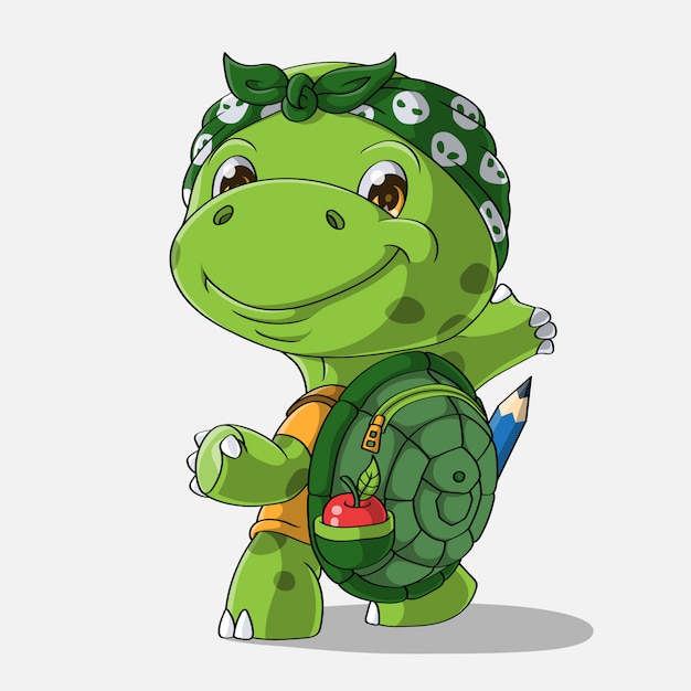 Premium Vector | Cartoon turtle goes to school, hand drawn