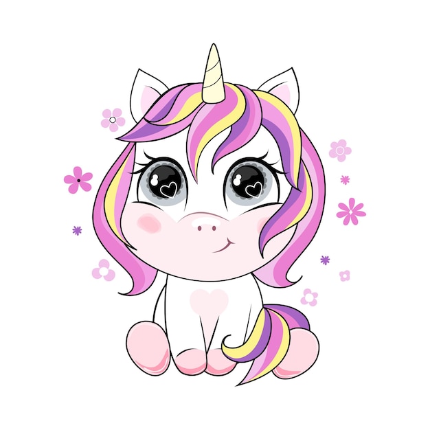 Download Premium Vector | Cartoon unicorn with rainbow hair ...