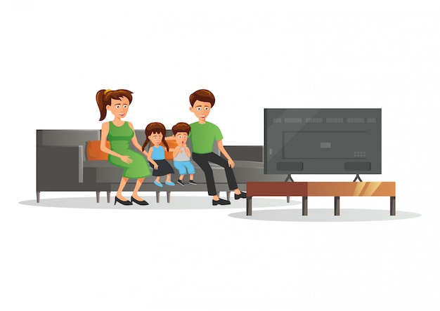 テレビのイラストを見る家族の漫画版 プレミアムベクター