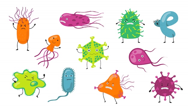 Set di caratteri del virus dei cartoni animati Vettore gratuito