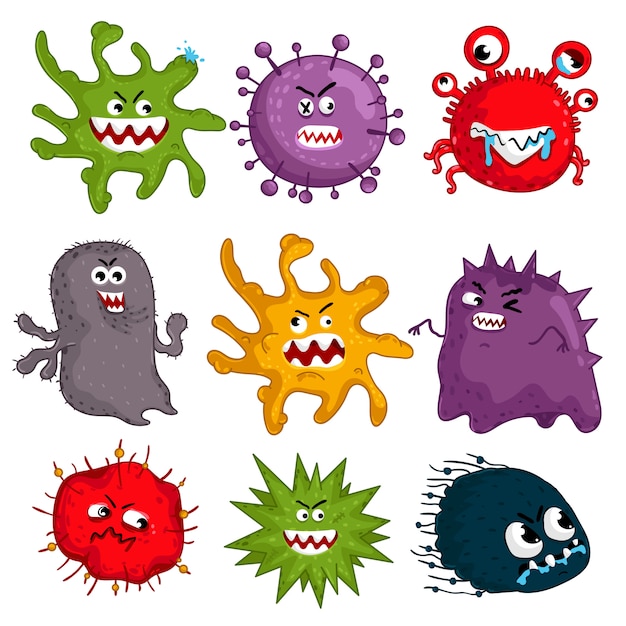 Cartoon viruses characters isolated | Premium Vector