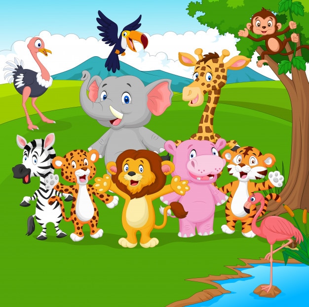 Cartoon wild animal in the jungle Vector | Premium Download