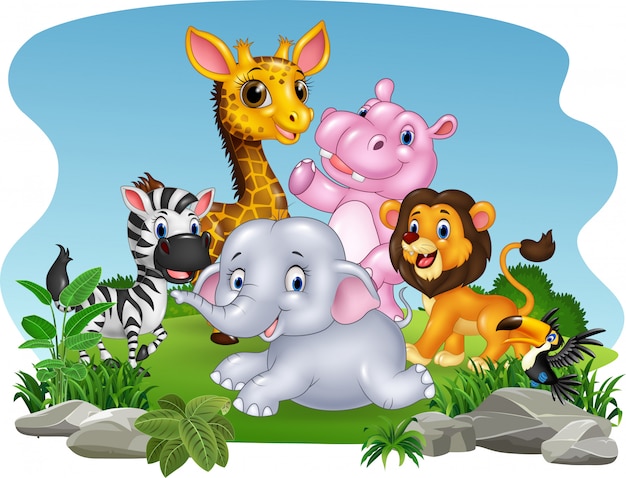 Premium Vector | Cartoon wild animals in the jungle