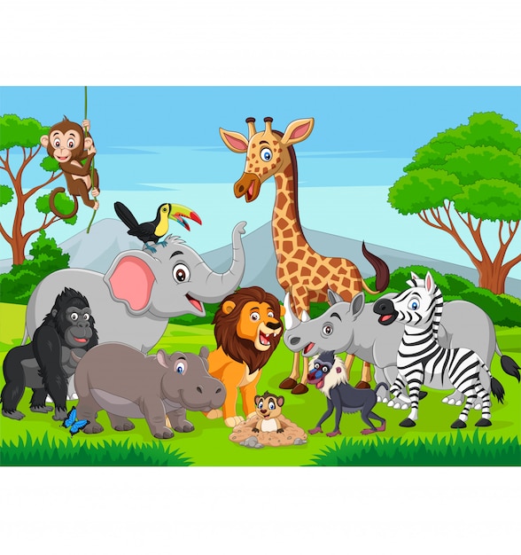 Premium Vector | Cartoon wild animals in the jungle