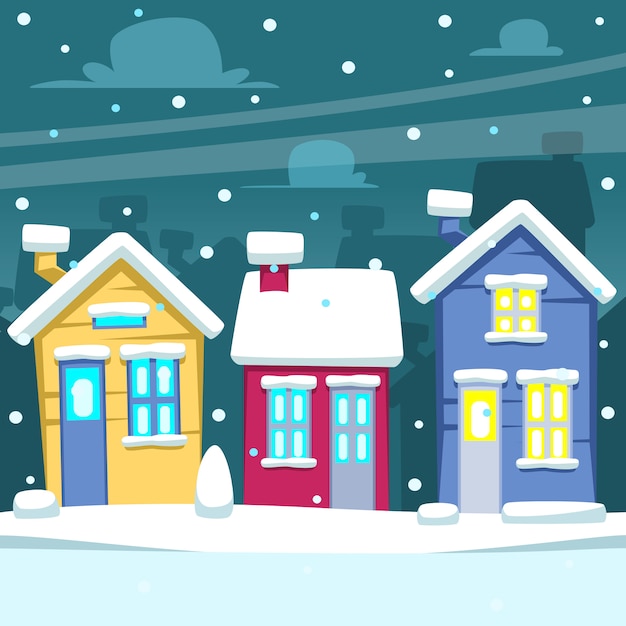 Download Premium Vector | Cartoon winter neighborhood house scene ...