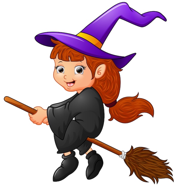 Premium Vector | Cartoon witch flying