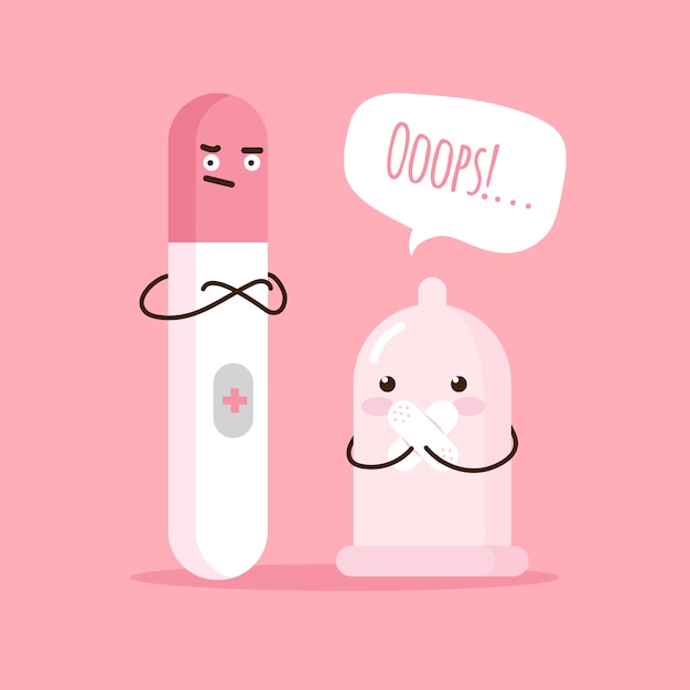 Premium Vector | Cartoon with condom and positive pregnancy test