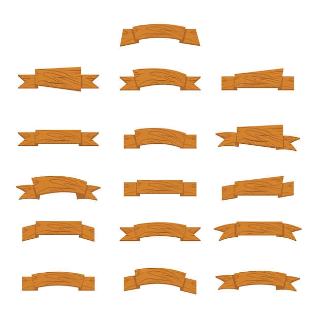 Premium Vector Cartoon Wood Banners And Ribbons For Ui Game