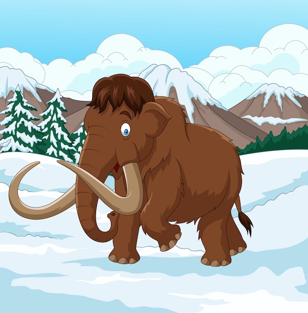 Premium Vector | Cartoon Woolly Mammoth Walking Through A Snowy Field