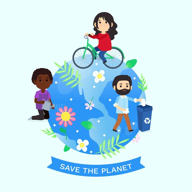 Premium Vector | Cartoon world environment day save the planet illustration