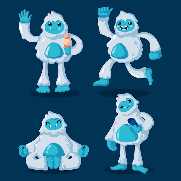 Free Vector | Cartoon yeti abominable snowman character collection