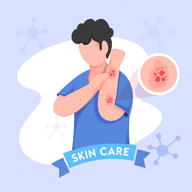 Premium Vector | Cartoon young boy itching his hands and molecules ...