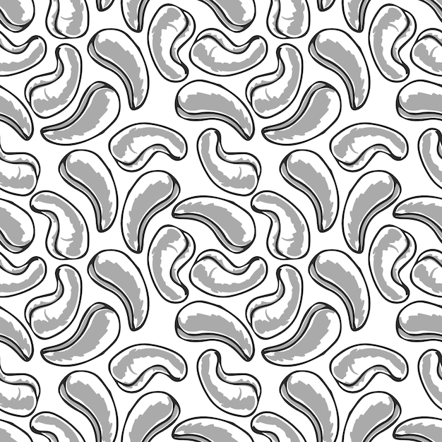 Premium Vector Cashew nuts seamless pattern. black contour on white