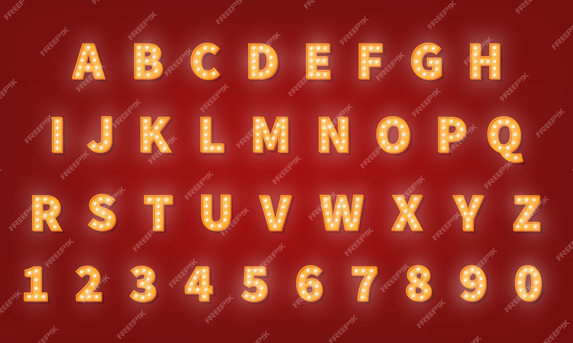 Premium Vector | Casino retro gold typography font. light bulb alphabet