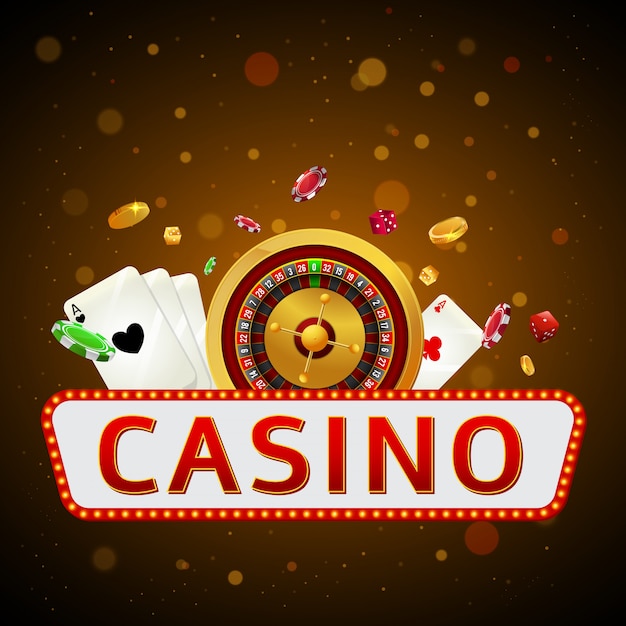 Premium Vector | Casino text with roulette wheel.