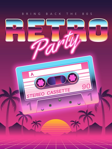 Premium Vector Cassettes Poster Retro Disco Party Banner Vintage