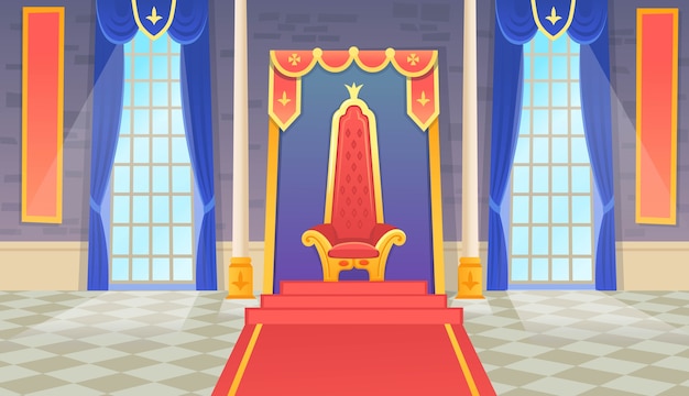 Premium Vector | Castle hall with a king throne and windows. artoon