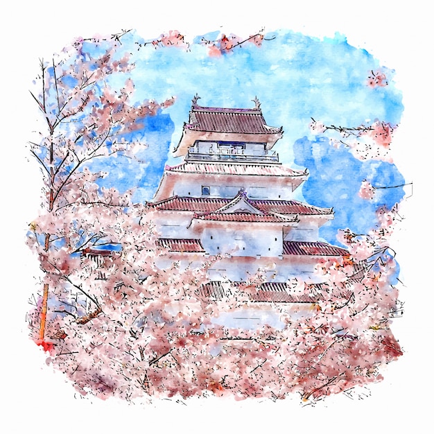 Download Premium Vector | Castle japan watercolor sketch hand drawn ...