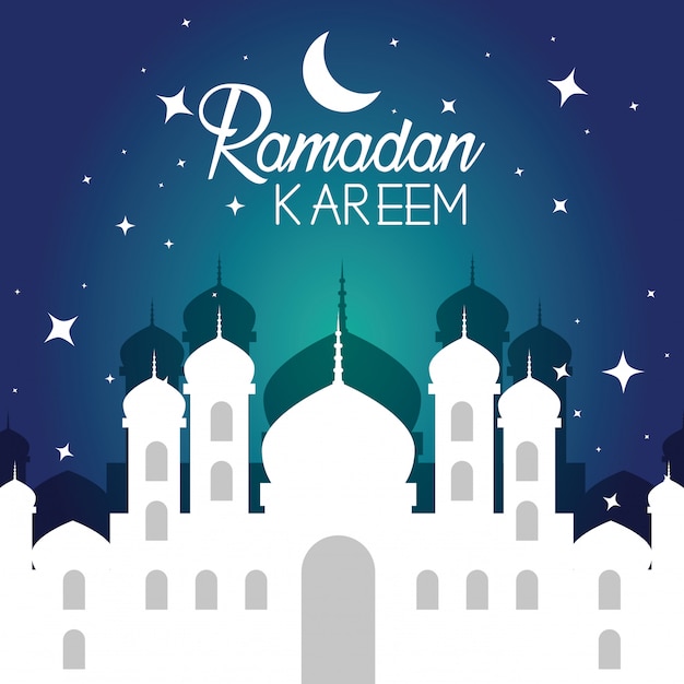 Premium Vector | Castle with moon and stars to ramadan kareem