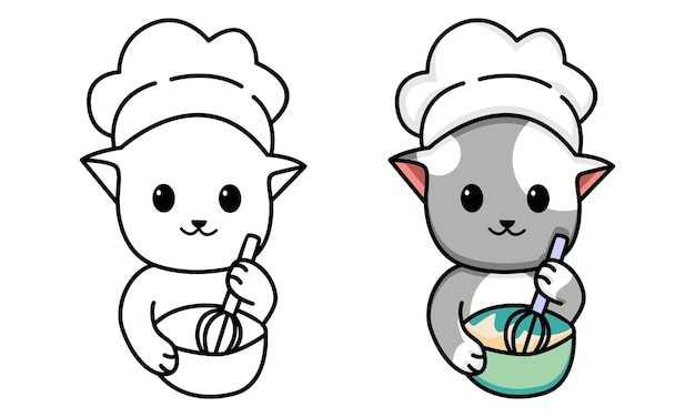 Download Premium Vector | Cat bakery chef coloring page for kids