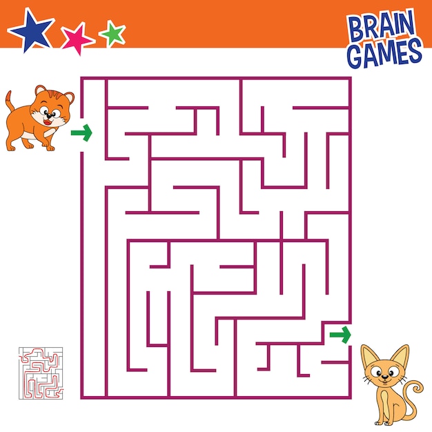 cat brain games for kids children activity finding the right way maze