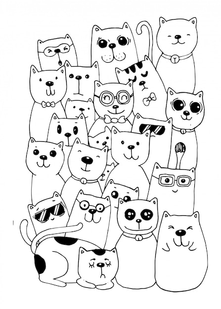プレミアムベクター 猫キャラクタースタイル落書きイラスト子供のための着色