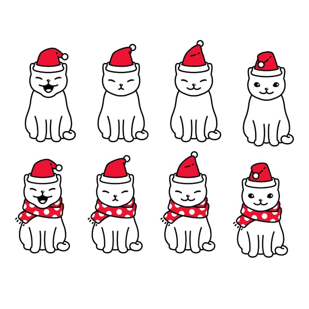 猫のクリスマスキャラクター漫画子猫イラスト プレミアムベクター