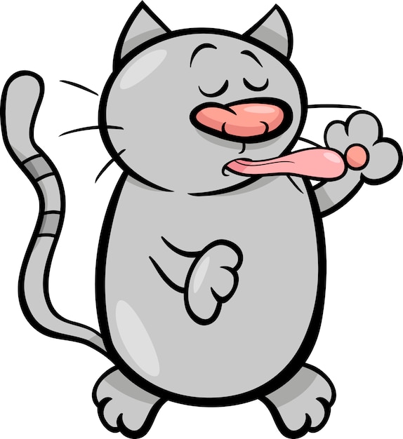 Cat cleaning itself cartoon | Premium Vector