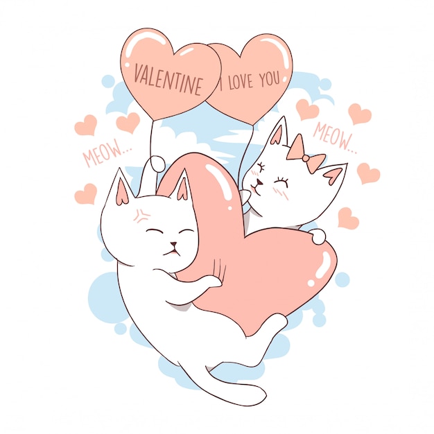 Download Cat cute animal valentine love heart | Premium Vector