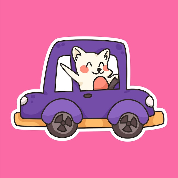 猫運転かわいい車の漫画イラスト プレミアムベクター