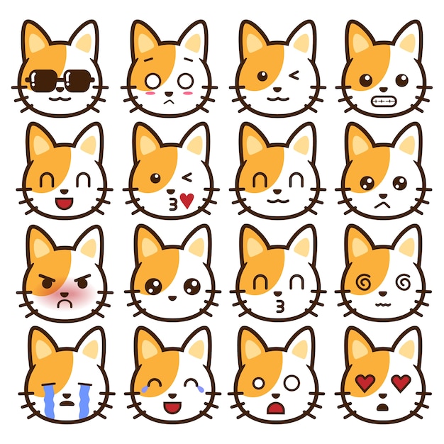 Premium Vector Cat Face Emoticon Collection Set The Best Porn Website