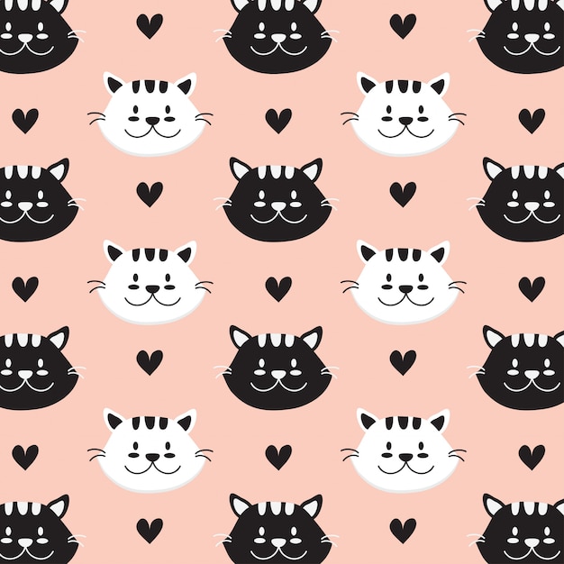 Premium Vector | Cat face hand drawn style pattern