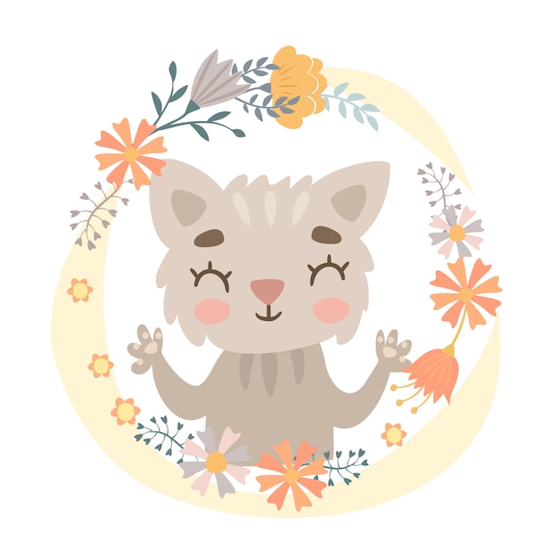 Free Vector | Cat in a flower wreath