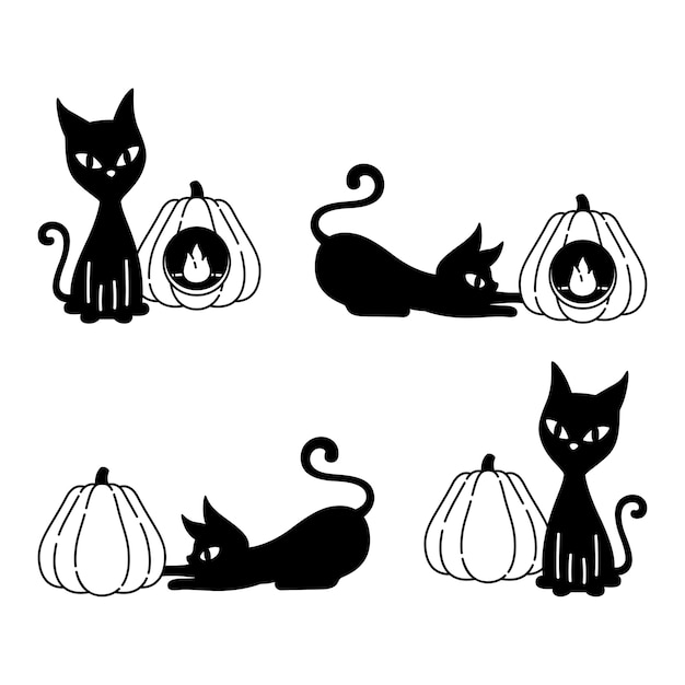 猫ハロウィーンカボチャ子猫キャラクター漫画 プレミアムベクター