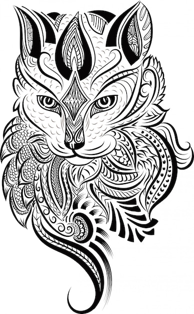 Download Cat head zentangle stylized doodle Vector | Premium Download