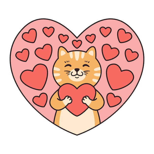 Download Cat hugs a heart. greeting cards for valentines day ...