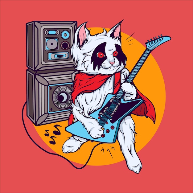 ギターを弾く猫のイラスト プレミアムベクター