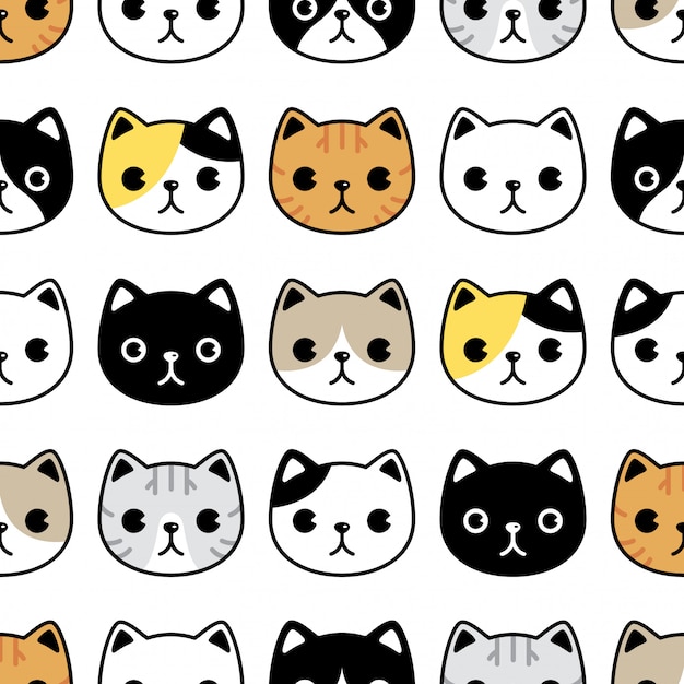 Premium Vector Cat Kitten Calico Seamless Pattern Cartoon