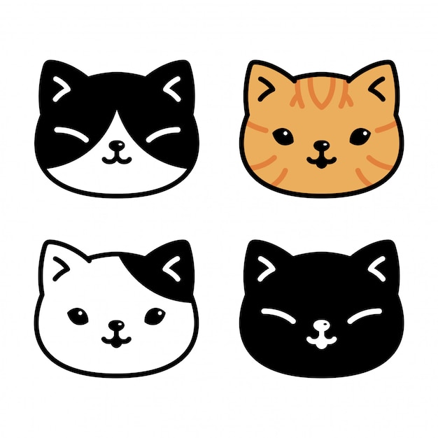 Premium Vector Cat Kitten Head Cartoon Character Illustration