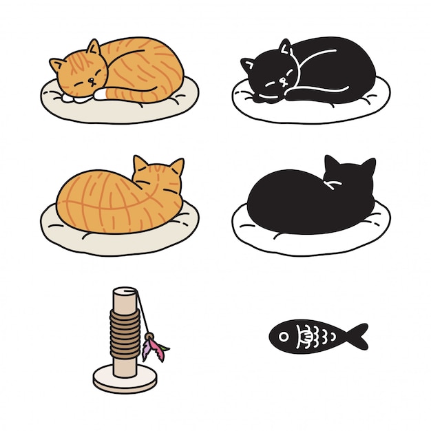 Premium Vector | Cat kitten sleeping icon cartoon