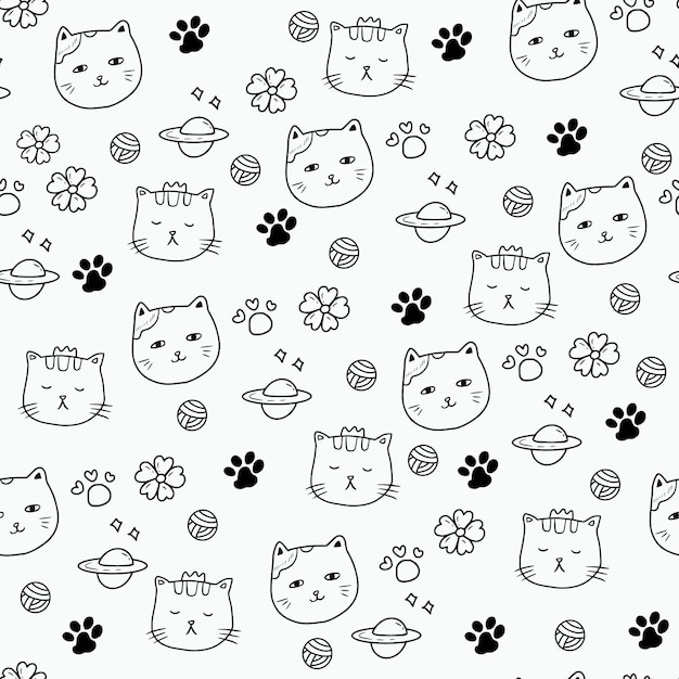 猫キティ足シームレスパターンデザインアート プレミアムベクター