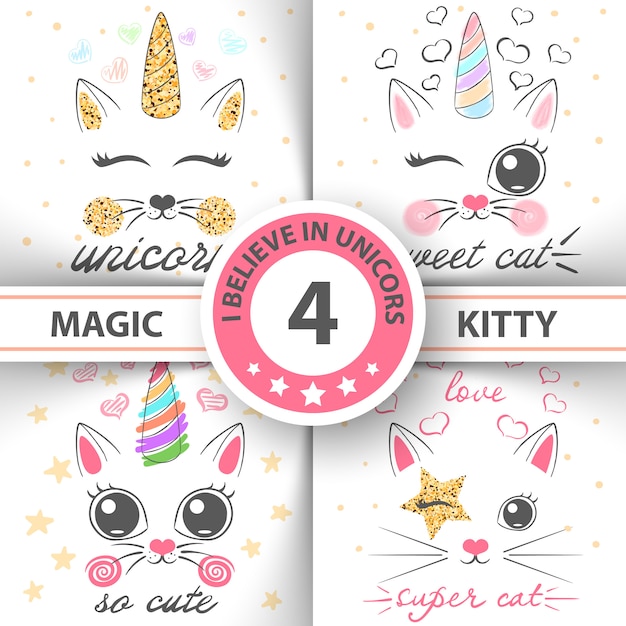 Cat kitty unicorn pattern Premium Vector