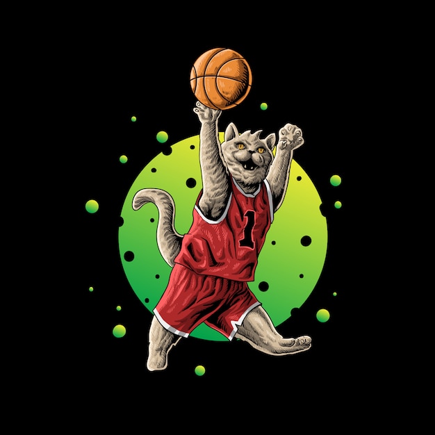 猫のバスケットボールのイラスト プレミアムベクター