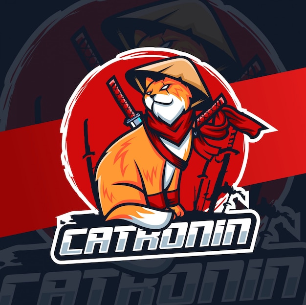 Premium Vector | Cat ronin ninja mascot esport logo